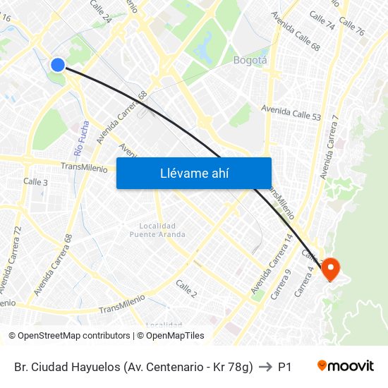 Br. Ciudad Hayuelos (Av. Centenario - Kr 78g) to P1 map