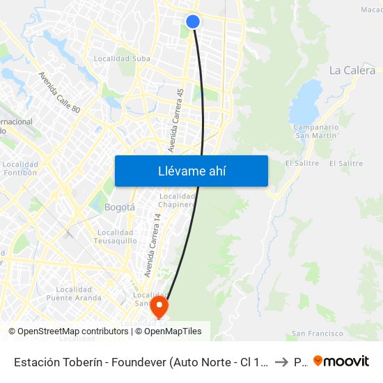 Estación Toberín - Foundever (Auto Norte - Cl 166) to P1 map