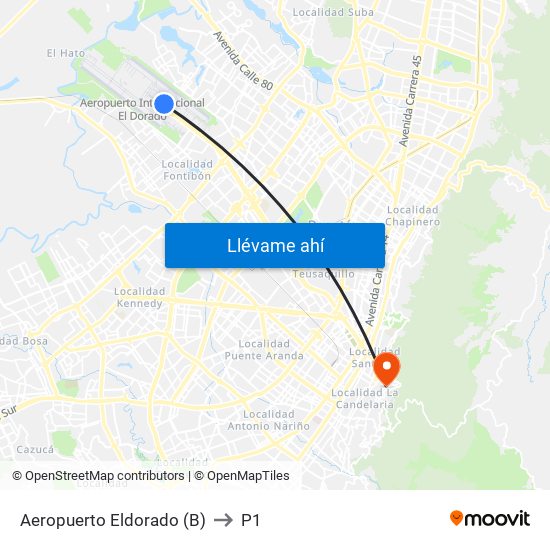 Aeropuerto Eldorado (B) to P1 map