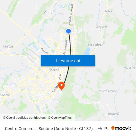 Centro Comercial Santafé (Auto Norte - Cl 187) (B) to P1 map