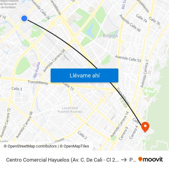 Centro Comercial Hayuelos (Av. C. De Cali - Cl 20) to P1 map