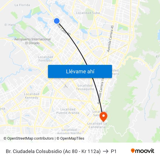Br. Ciudadela Colsubsidio (Ac 80 - Kr 112a) to P1 map
