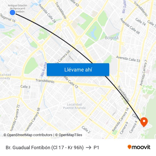 Br. Guadual Fontibón (Cl 17 - Kr 96h) to P1 map