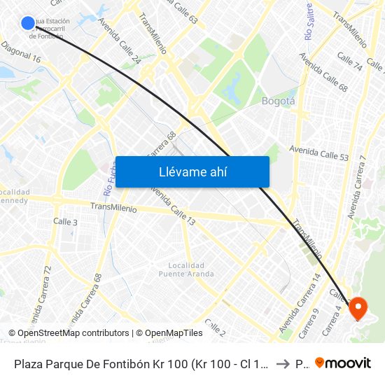 Plaza Parque De Fontibón Kr 100 (Kr 100 - Cl 17a) to P1 map