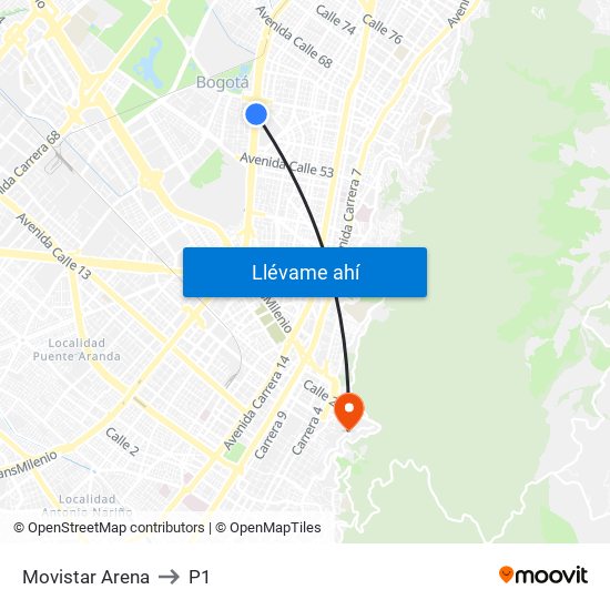 Movistar Arena to P1 map