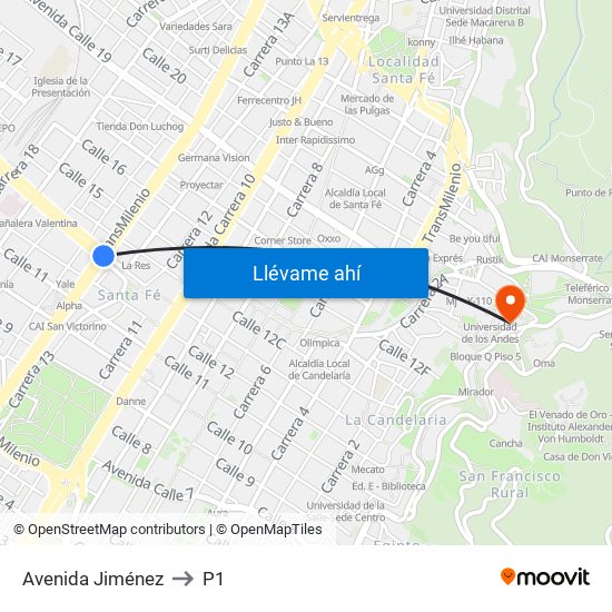 Avenida Jiménez to P1 map