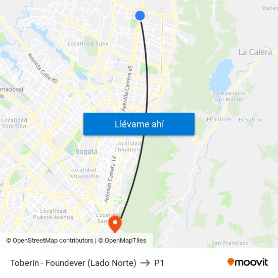 Toberín - Foundever (Lado Norte) to P1 map