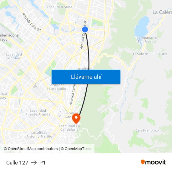 Calle 127 to P1 map