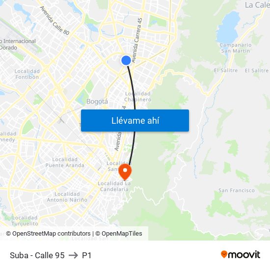 Suba - Calle 95 to P1 map