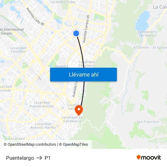 Puentelargo to P1 map