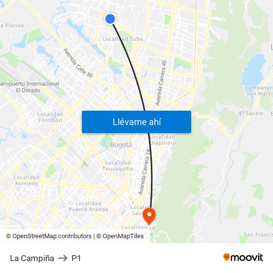 La Campiña to P1 map