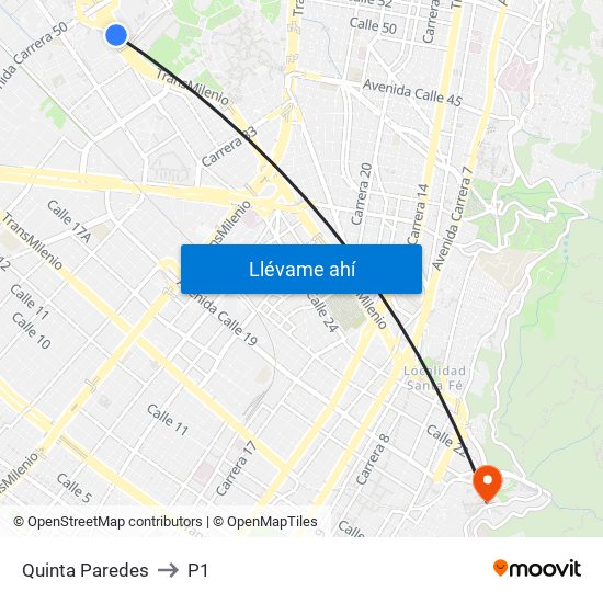 Quinta Paredes to P1 map