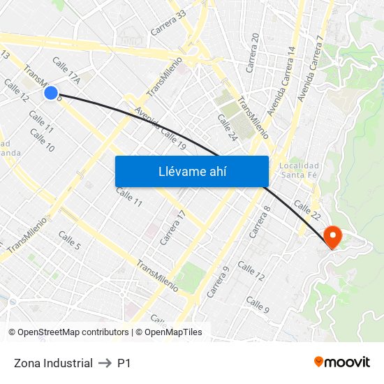 Zona Industrial to P1 map