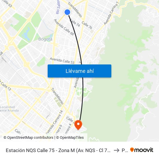 Estación NQS Calle 75 - Zona M (Av. NQS - Cl 75) to P1 map