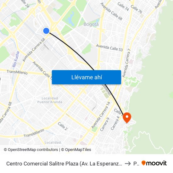 Centro Comercial Salitre Plaza (Av. La Esperanza - Kr 68a) to P1 map