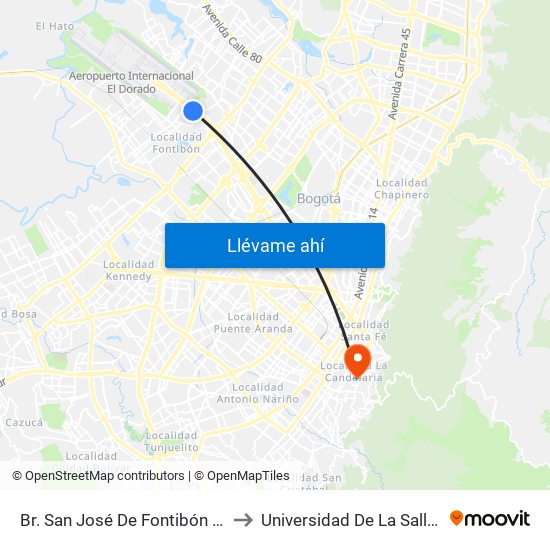 Br. San José De Fontibón (Ac 26 - Kr 96a) to Universidad De La Salle-Sede Centro map