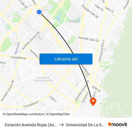 Estación Avenida Rojas (Ac 26 - Kr 69d Bis) (B) to Universidad De La Salle-Sede Centro map