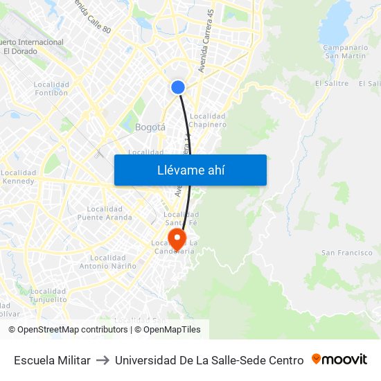 Escuela Militar to Universidad De La Salle-Sede Centro map