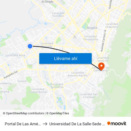 Portal De Las Américas to Universidad De La Salle-Sede Centro map