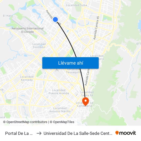 Portal De La 80 to Universidad De La Salle-Sede Centro map