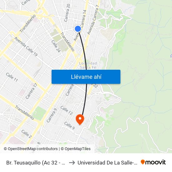 Br. Teusaquillo (Ac 32 - Av. Caracas) to Universidad De La Salle-Sede Centro map