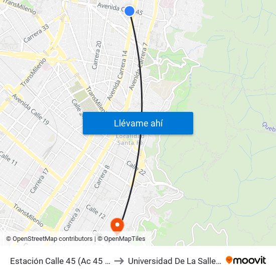 Estación Calle 45 (Ac 45 - Av. Caracas) to Universidad De La Salle-Sede Centro map