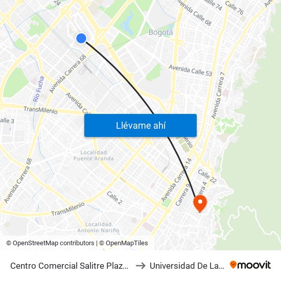 Centro Comercial Salitre Plaza (Av. La Esperanza - Kr 68b) to Universidad De La Salle-Sede Centro map