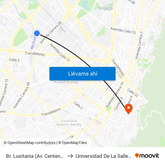 Br. Lusitania (Av. Centenario - Ak 68d) to Universidad De La Salle-Sede Centro map