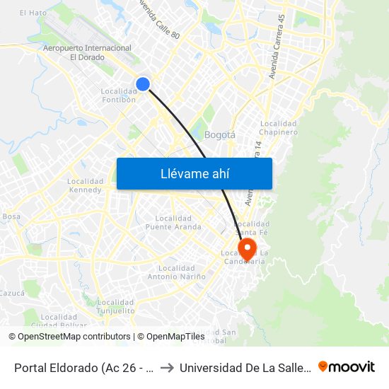 Portal Eldorado (Ac 26 - Av. C. De Cali) to Universidad De La Salle-Sede Centro map