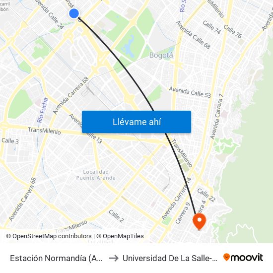 Estación Normandía (Ac 26 - Kr 74) to Universidad De La Salle-Sede Centro map