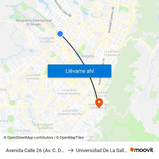 Avenida Calle 26 (Av. C. De Cali - Cl 51) (A) to Universidad De La Salle-Sede Centro map