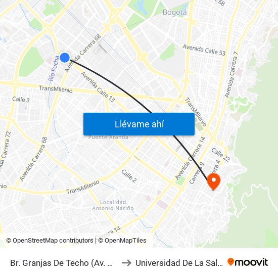 Br. Granjas De Techo (Av. Centenario - Kr 65) to Universidad De La Salle-Sede Centro map