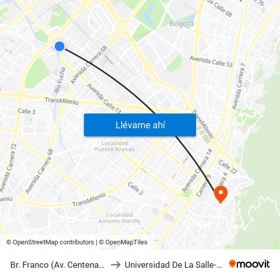 Br. Franco (Av. Centenario - Kr 69b) to Universidad De La Salle-Sede Centro map