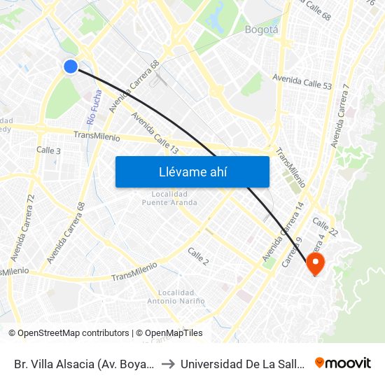 Br. Villa Alsacia (Av. Boyacá - Cl 12a) (A) to Universidad De La Salle-Sede Centro map