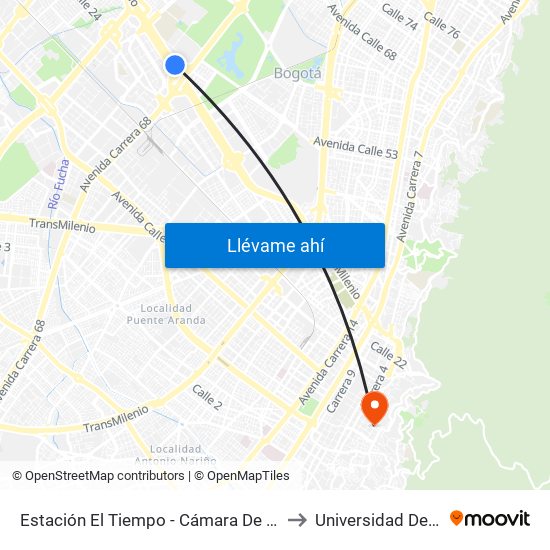 Estación El Tiempo - Cámara De Comercio De Bogotá (Ac 26 - Kr 68b Bis) to Universidad De La Salle-Sede Centro map