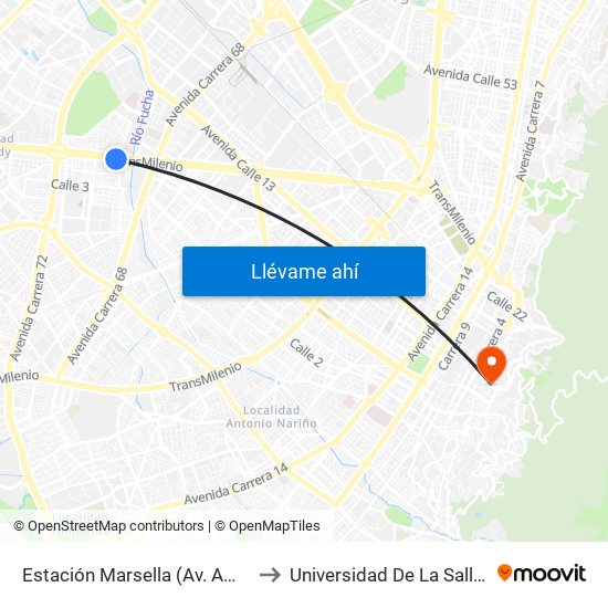 Estación Marsella (Av. Américas - Kr 69b) to Universidad De La Salle-Sede Centro map