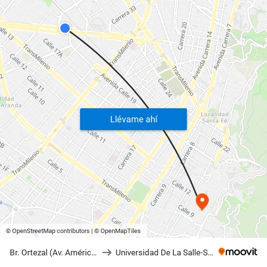 Br. Ortezal (Av. Américas - Tv 39) to Universidad De La Salle-Sede Centro map