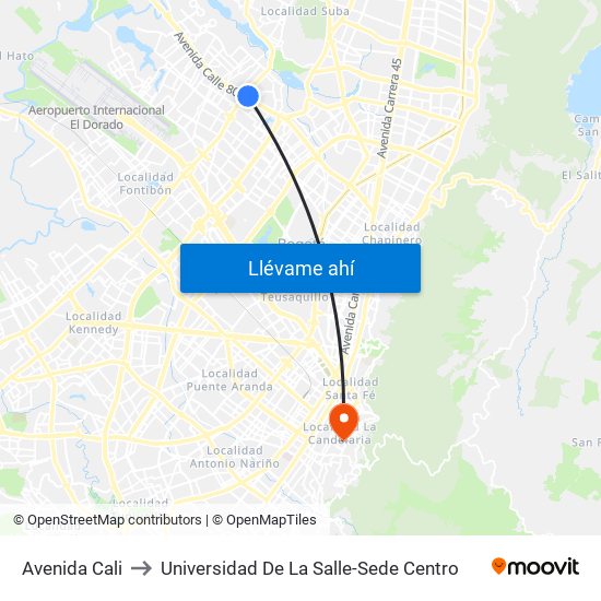 Avenida Cali to Universidad De La Salle-Sede Centro map