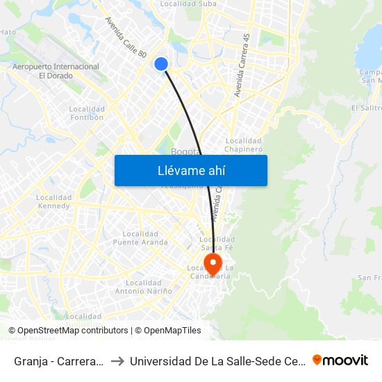 Granja - Carrera 77 to Universidad De La Salle-Sede Centro map