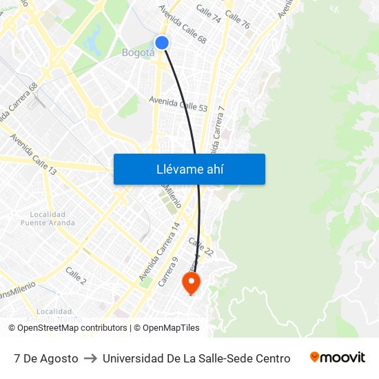 7 De Agosto to Universidad De La Salle-Sede Centro map