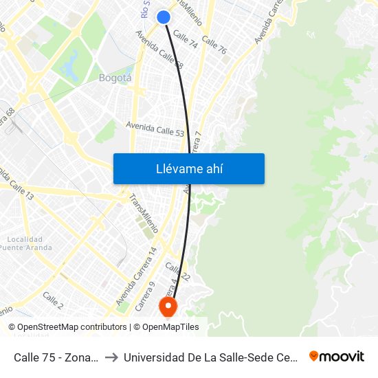 Calle 75 - Zona M to Universidad De La Salle-Sede Centro map