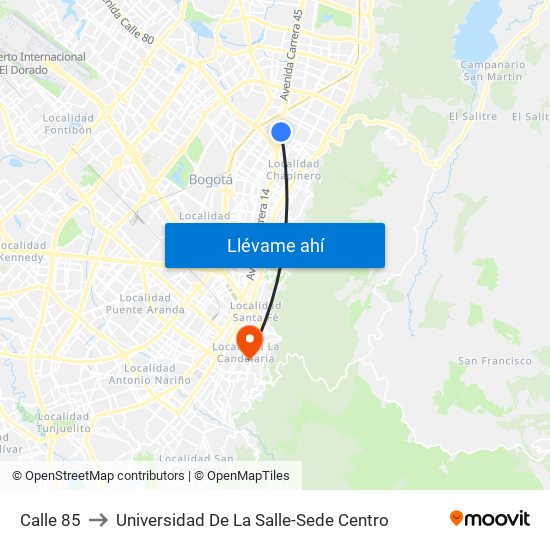 Calle 85 to Universidad De La Salle-Sede Centro map
