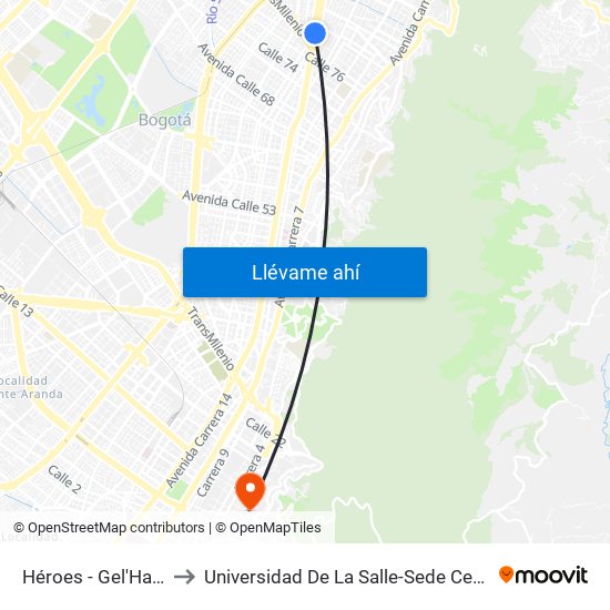 Héroes - Gel'Hada to Universidad De La Salle-Sede Centro map