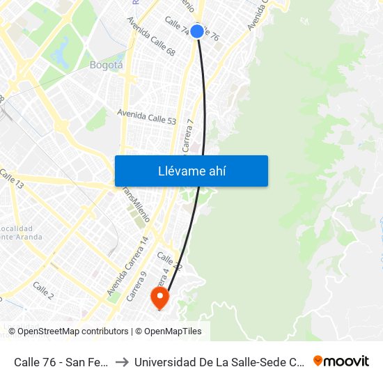 Calle 76 - San Felipe to Universidad De La Salle-Sede Centro map