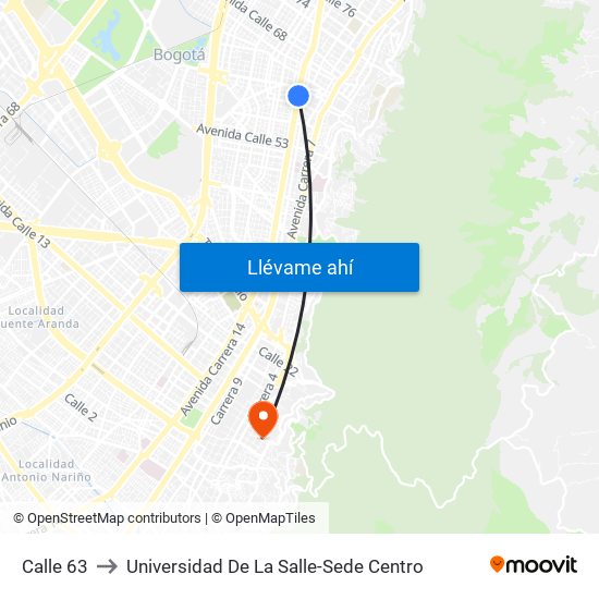 Calle 63 to Universidad De La Salle-Sede Centro map