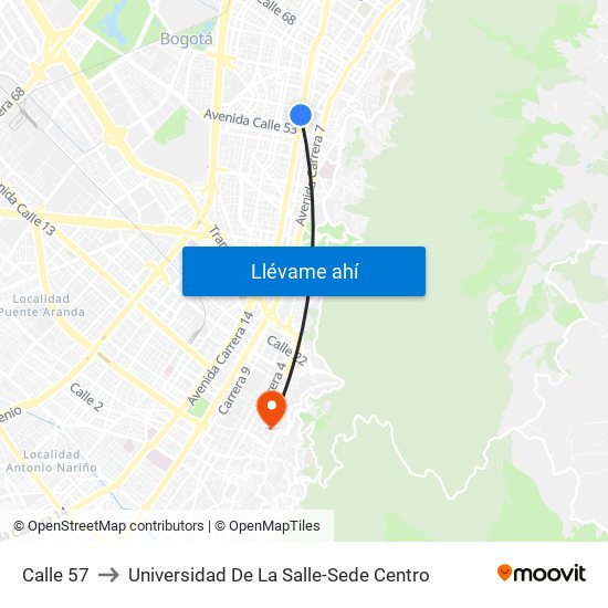 Calle 57 to Universidad De La Salle-Sede Centro map