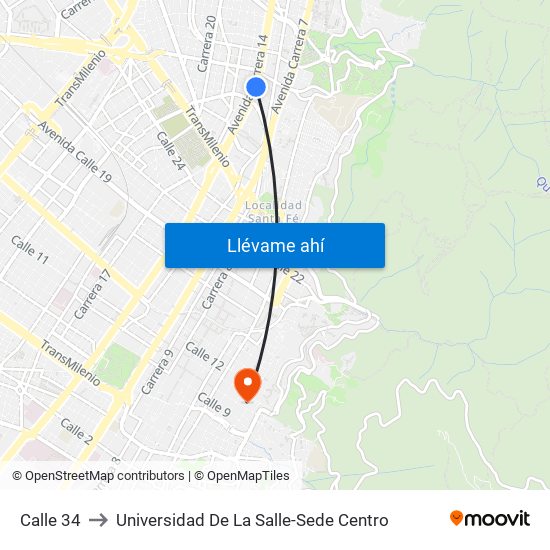 Calle 34 to Universidad De La Salle-Sede Centro map