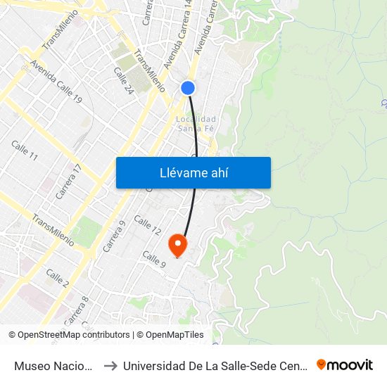 Museo Nacional to Universidad De La Salle-Sede Centro map