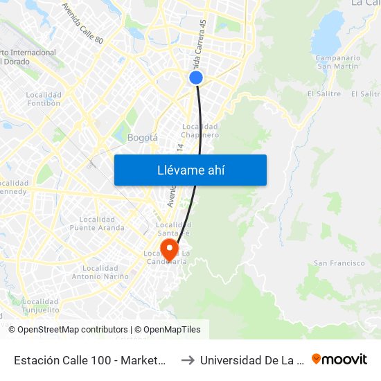 Estación Calle 100 - Marketmedios (Auto Norte - Cl 98) to Universidad De La Salle-Sede Centro map