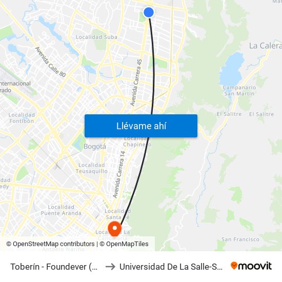Toberín - Foundever (Lado Sur) to Universidad De La Salle-Sede Centro map